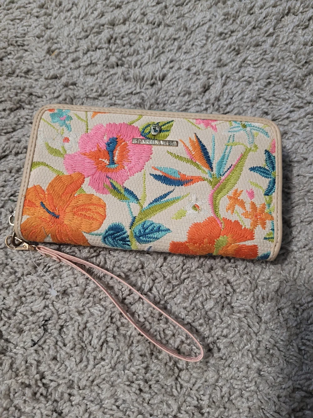 Spartina 449 Floral Embroidered Wristlet Wallet in Cream and Multi